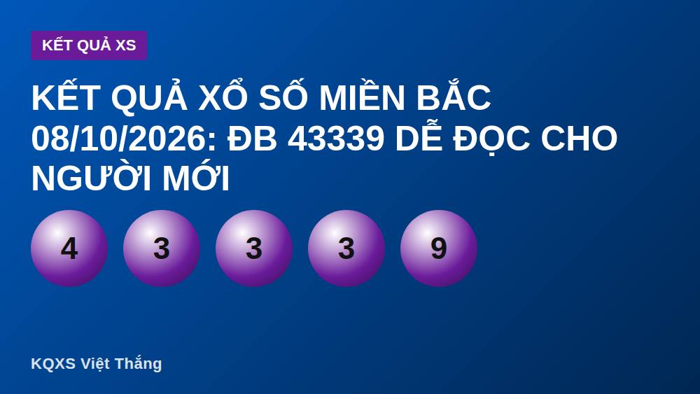 Kết quả xổ số miền Bắc 08/10/2026: ĐB 43339 dễ đọc cho người mới