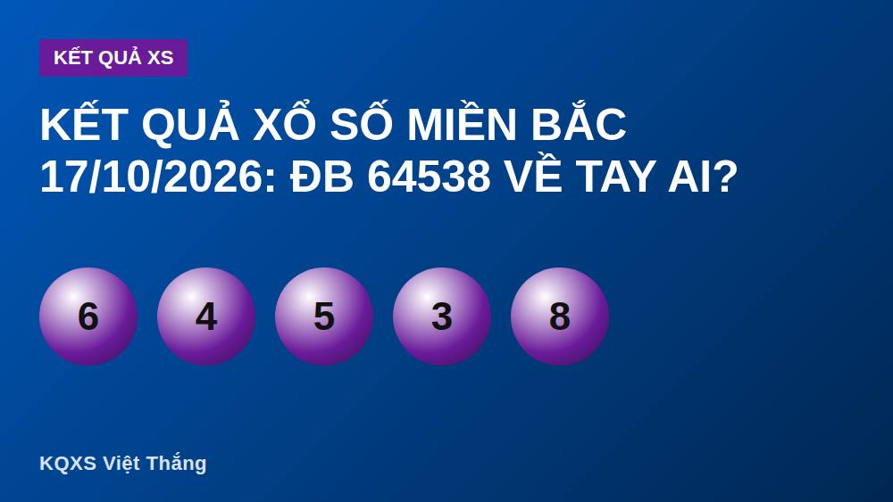 Kết quả xổ số miền Bắc 17/10/2026: ĐB 64538 về tay ai?