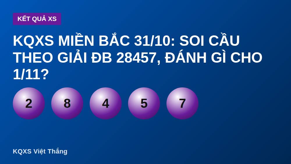 KQXS miền Bắc 31/10: soi cầu theo giải ĐB 28457, đánh gì cho 1/11?
